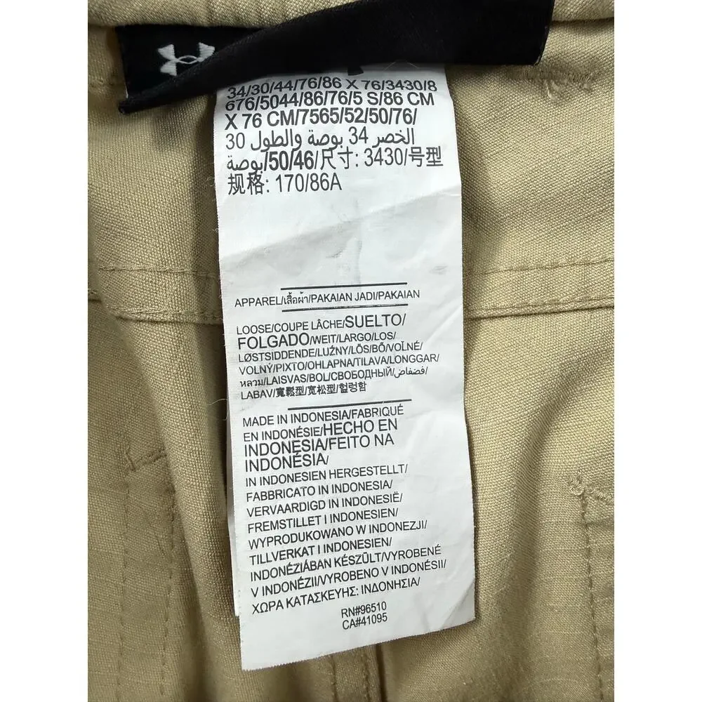 Under Armour Mens Pants 34x30 Tan Khaki Loose Fit Performance Athletic Golf